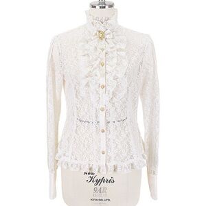 Metamorphose Temps de Fille Stand collar bishop sleeve lace blouse